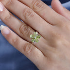 Natural Hebei Peridot & Moissanite Floral Ring in Rhodium Overlay Sterling Silver 2.10 Ct