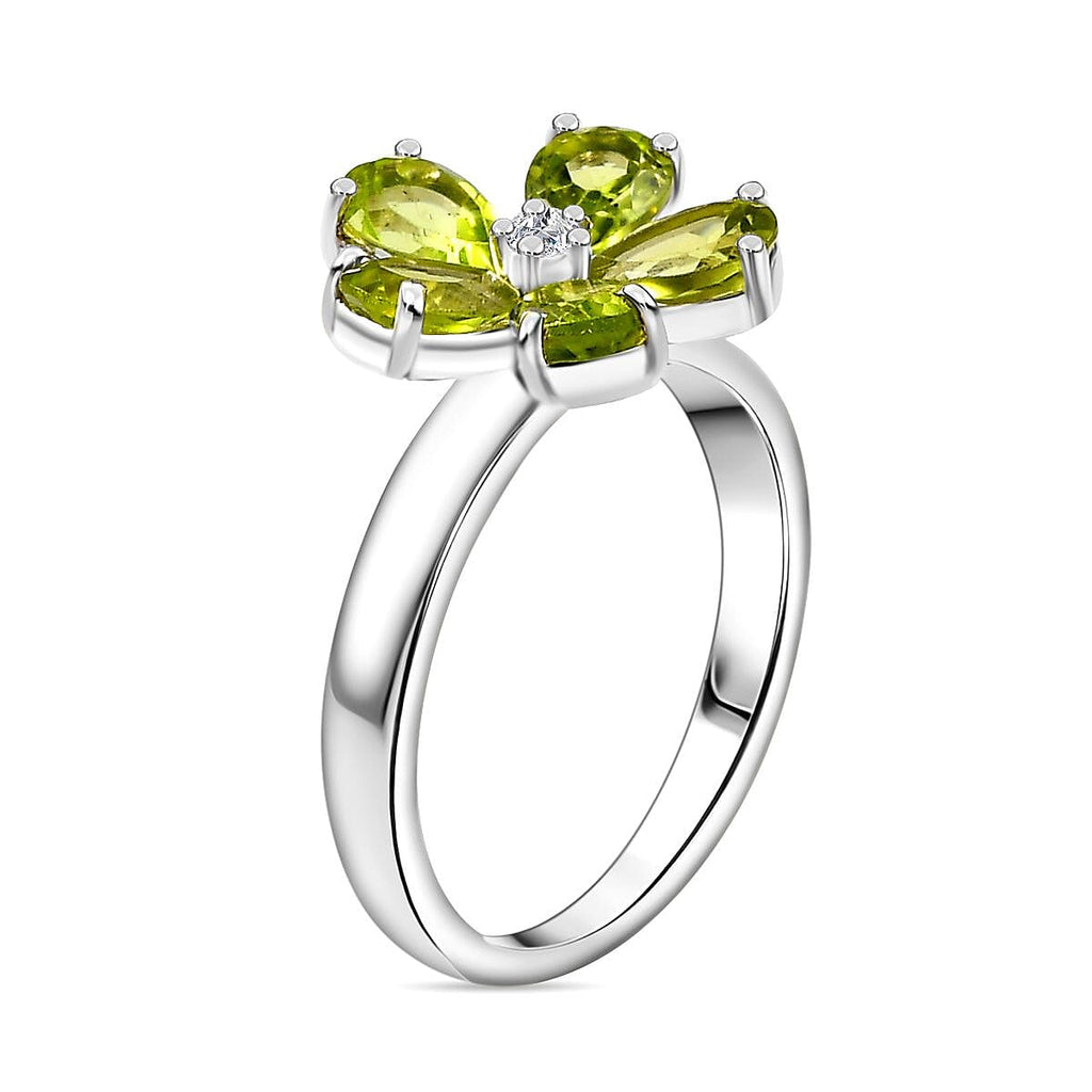 Natural Hebei Peridot & Moissanite Floral Ring in Rhodium Overlay Sterling Silver 2.10 Ct