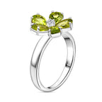 Natural Hebei Peridot & Moissanite Floral Ring in Rhodium Overlay Sterling Silver 2.10 Ct
