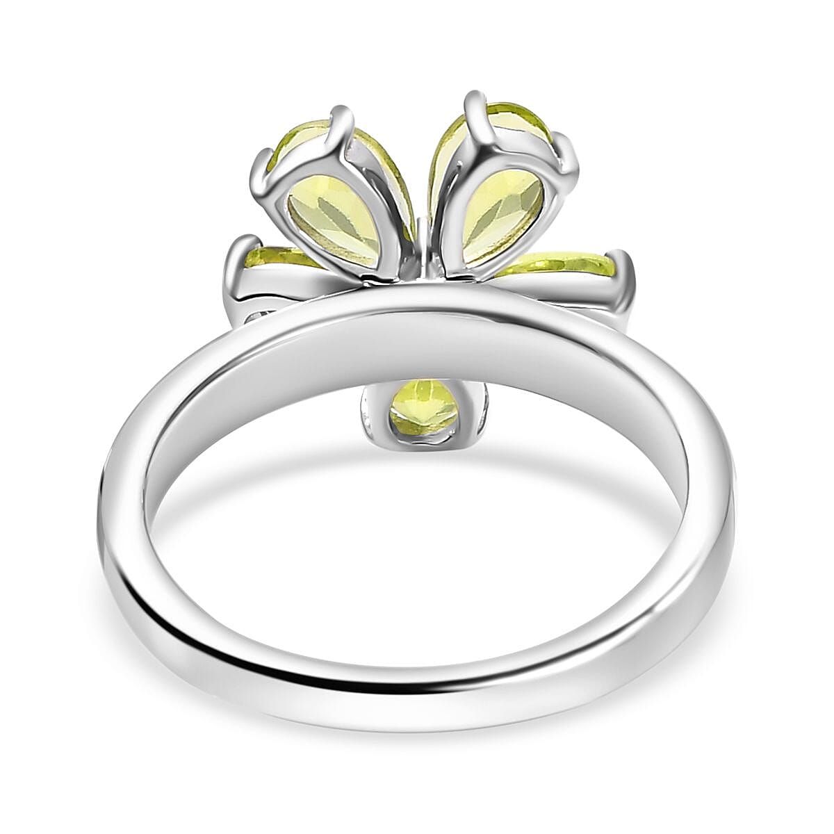 Hebei Peridot &amp; Moissanite Floral Ring in Rhodium Overlay Sterling Silver 2.10 Ct 7848967 4