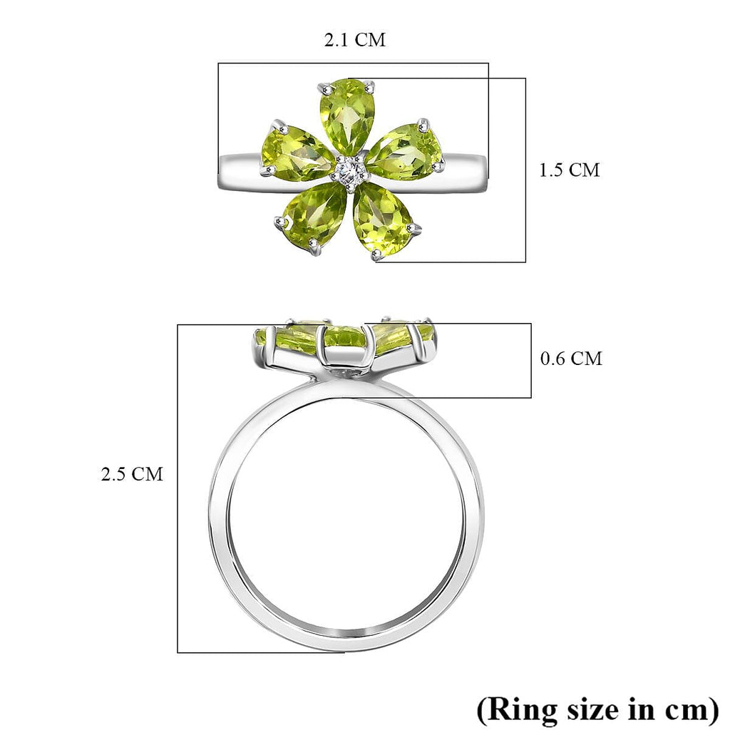 Natural Hebei Peridot & Moissanite Floral Ring in Rhodium Overlay Sterling Silver 2.10 Ct