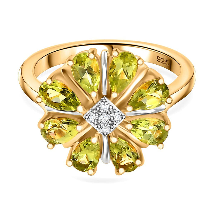 Peridot, Moissanite Floral Ring in 18K Vermeil Yellow Gold Plated Sterling Silver 1.860  Ct. 7848707 1