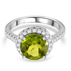 Hebei Peridot and Moissanite Halo Ring in Rhodium Overlay Sterling Silver 5.08 Ct.