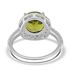 Hebei Peridot and Moissanite Halo Ring in Rhodium Overlay Sterling Silver 5.08 Ct.