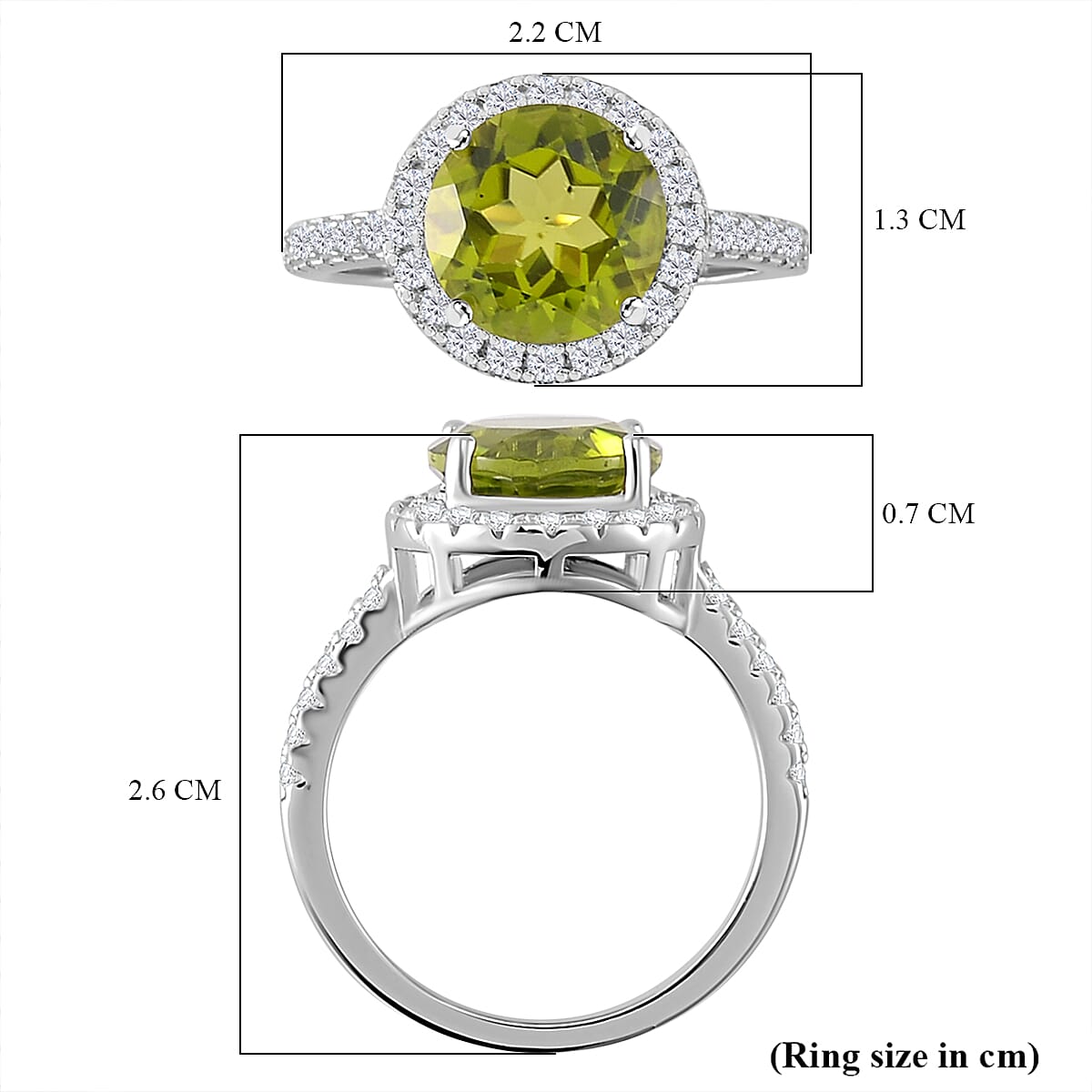 Hebei Peridot and Moissanite Halo Ring in Rhodium Overlay Sterling Silver 5.08 Ct. 7807831 5