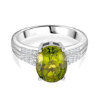 Natural Hebei Peridot & Moissanite Ring in Rhodium Overlay Sterling Silver 3.72 Ct