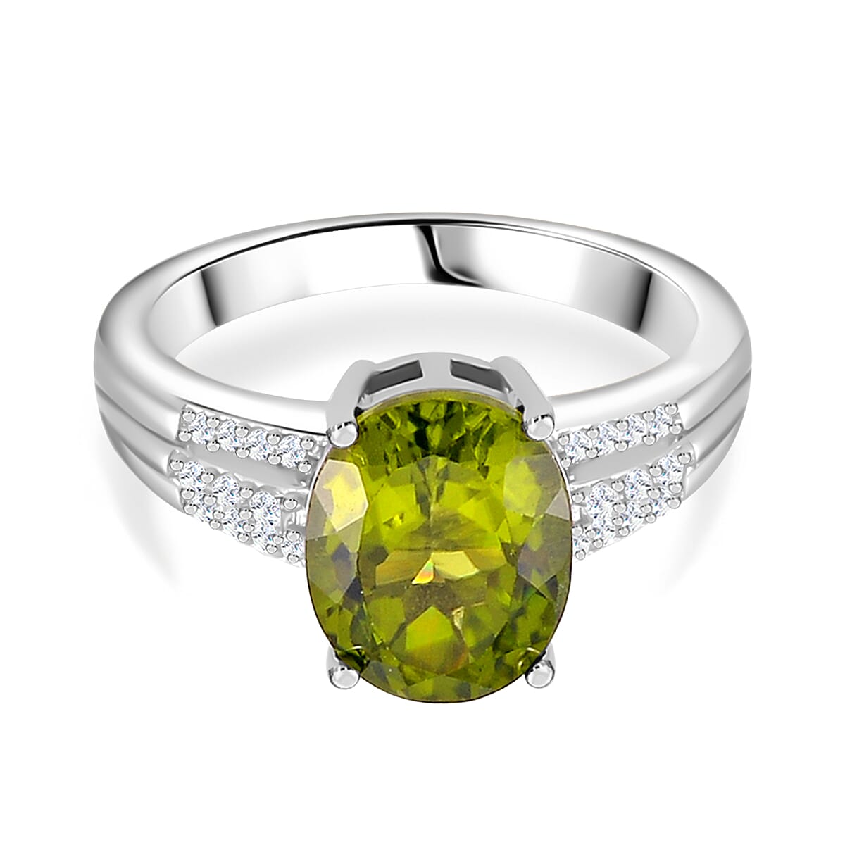 Natural Hebei Peridot &amp; Moissanite Ring in Rhodium Overlay Sterling Silver 3.72 Ct 7808019 0