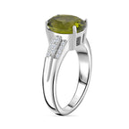 Natural Hebei Peridot & Moissanite Ring in Rhodium Overlay Sterling Silver 3.72 Ct