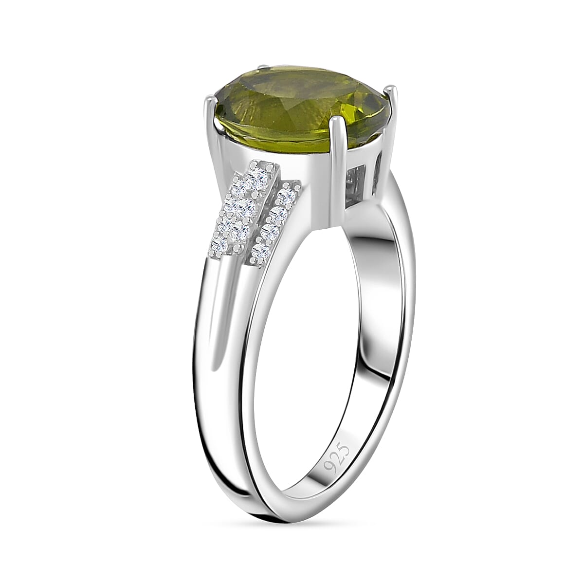 Natural Hebei Peridot &amp; Moissanite Ring in Rhodium Overlay Sterling Silver 3.72 Ct 7808019 3