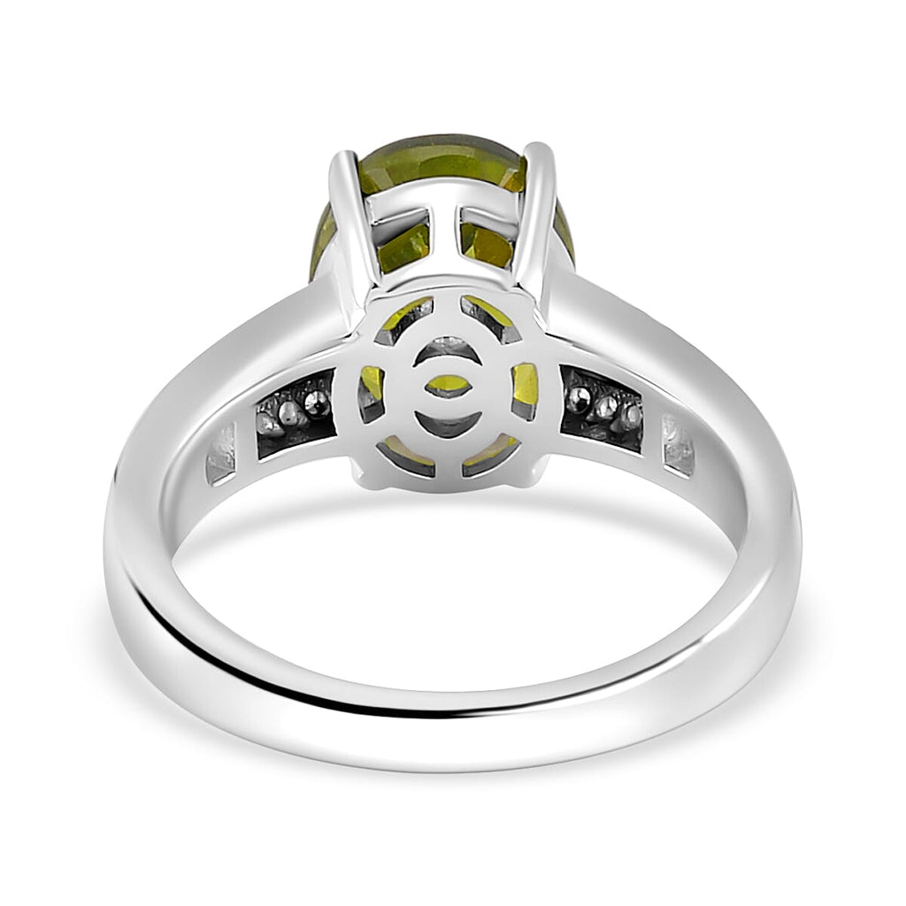 Natural Hebei Peridot & Moissanite Ring in Rhodium Overlay Sterling Silver 3.72 Ct