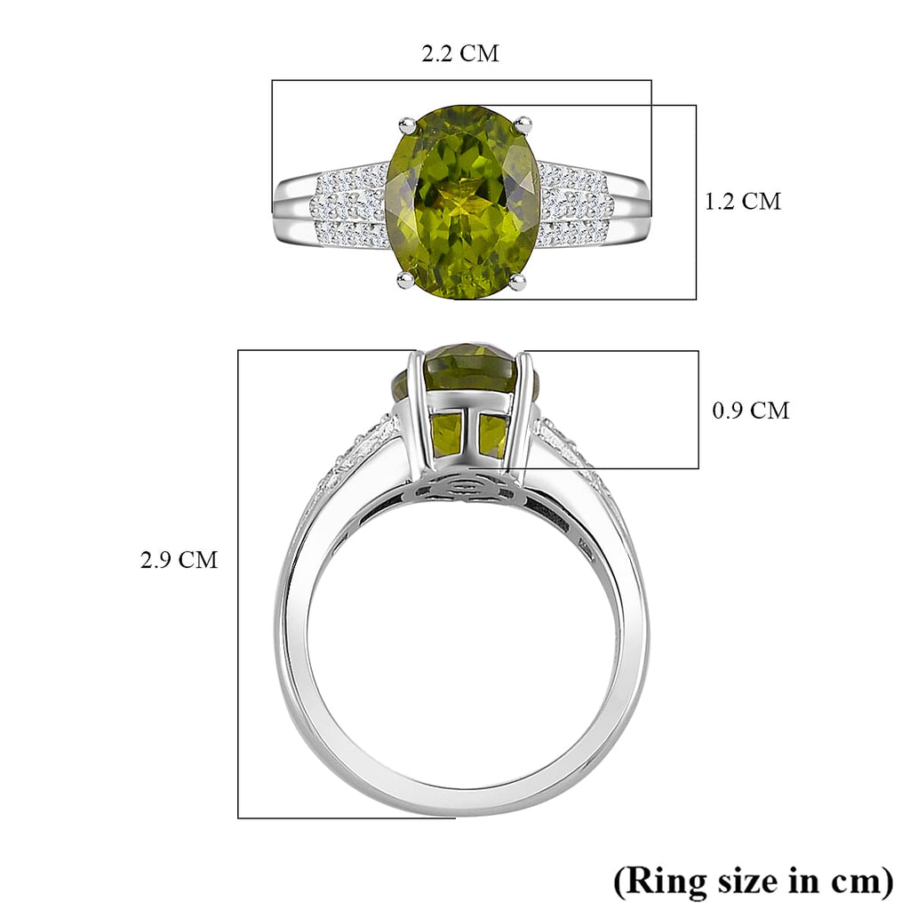 Natural Hebei Peridot & Moissanite Ring in Rhodium Overlay Sterling Silver 3.72 Ct