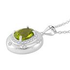 Natural Hebei Peridot and Moissanite Halo Pendant with Chain (Size 18) in Rhodium Overlay Sterling Silver 3.00 Ct