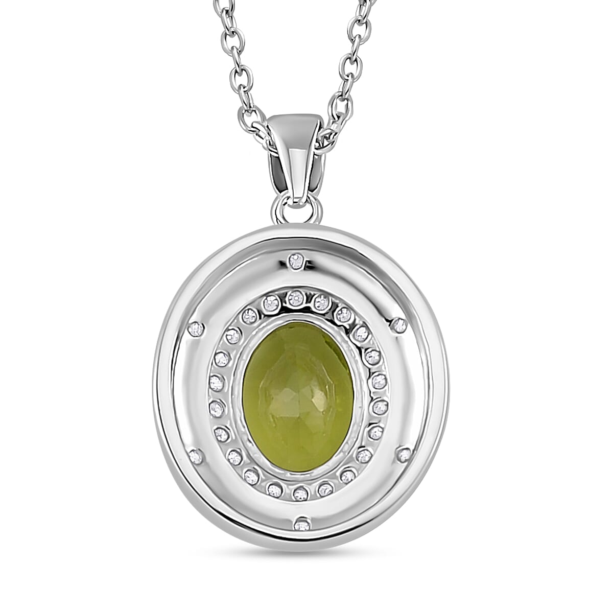 Natural Hebei Peridot and Moissanite Halo Pendant with Chain (Size 18) in Rhodium Overlay Sterling Silver 3.00 Ct 4283008 5