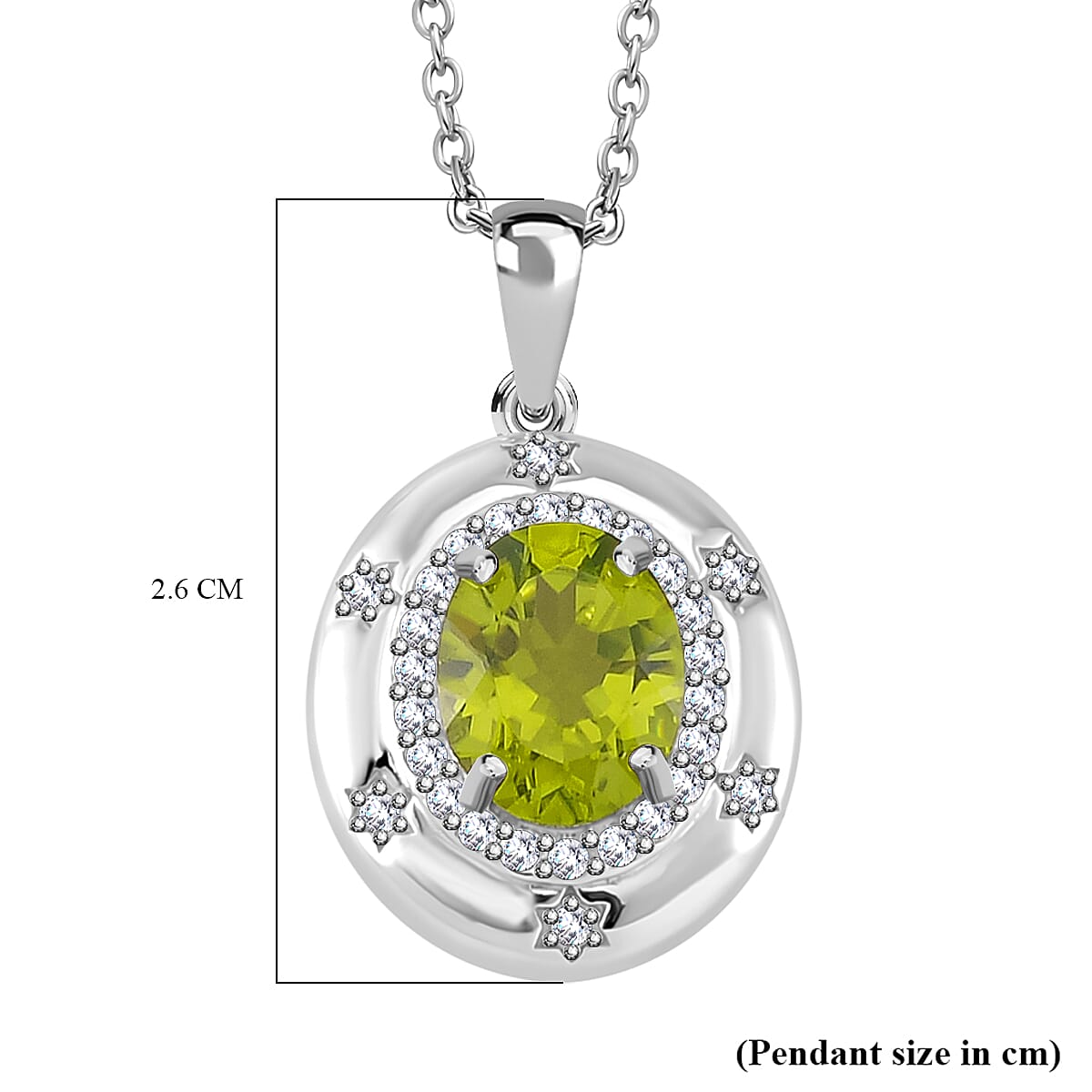 Natural Hebei Peridot and Moissanite Halo Pendant with Chain (Size 18) in Rhodium Overlay Sterling Silver 3.00 Ct 4283008 6