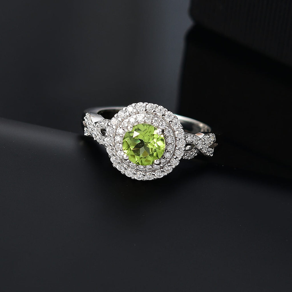 Peridot & Moissanite Ring in Rhodium Overlay Sterling Silver 1.53 Ct.