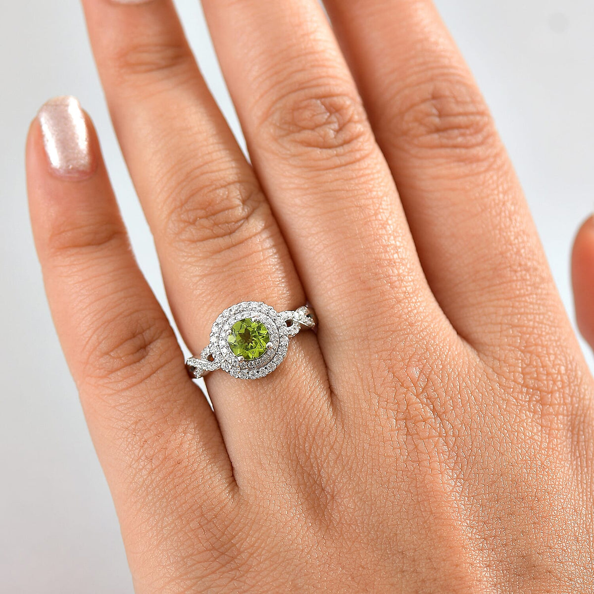 Peridot &amp; Moissanite Ring in Rhodium Overlay Sterling Silver 1.53 Ct. 8066615 3