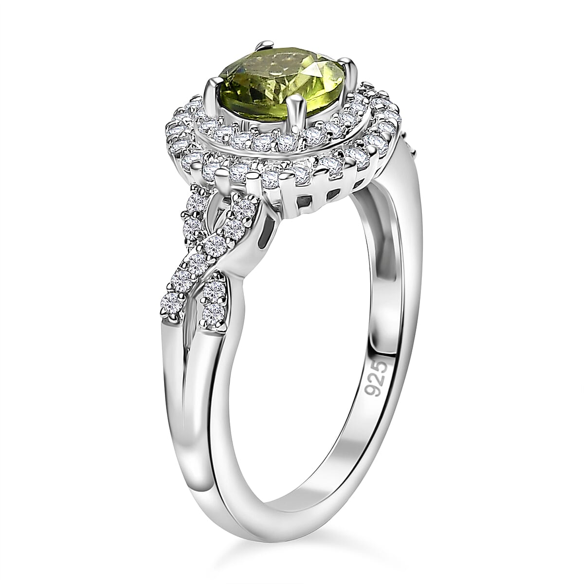 Peridot &amp; Moissanite Ring in Rhodium Overlay Sterling Silver 1.53 Ct. 8066615 4