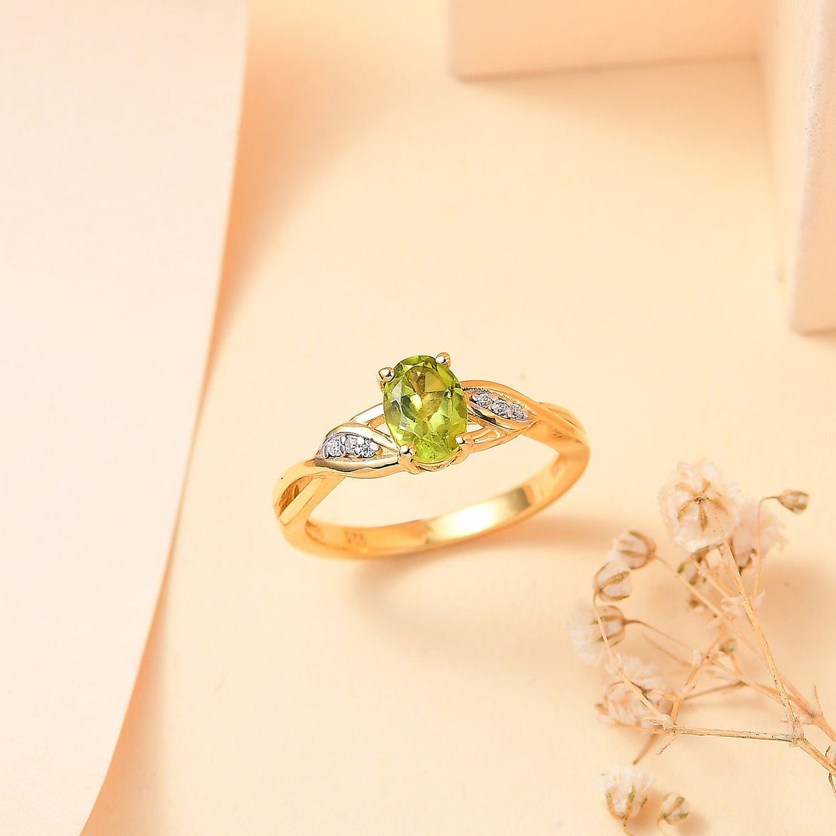 Peridot, Moissanite Solitaire Ring in 18K Yellow Gold Vermeil Plated Sterling Silver 7847451 1