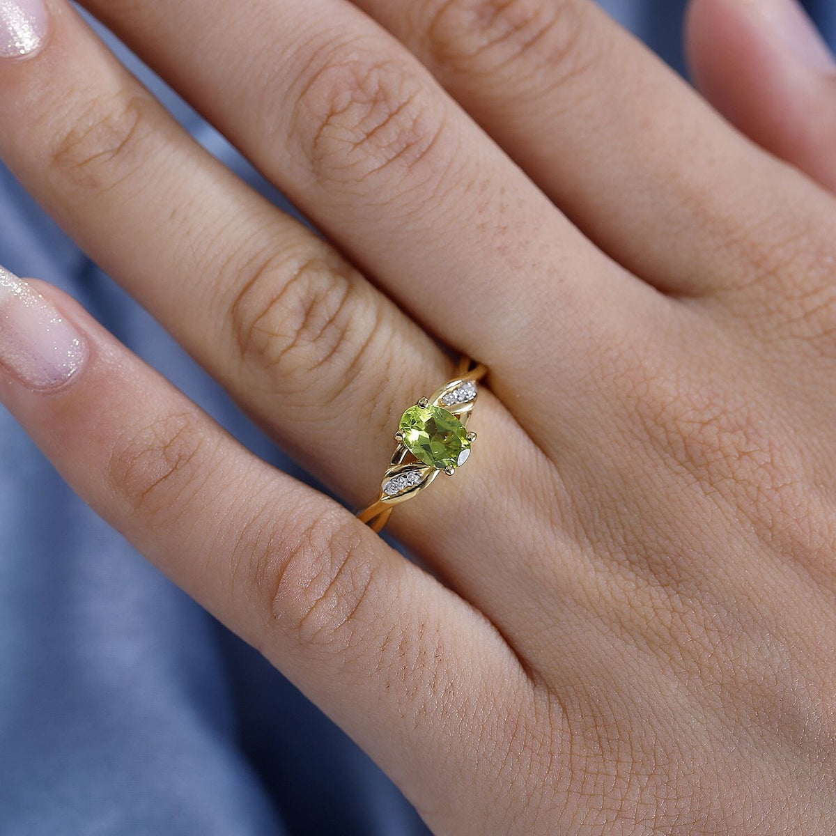 Peridot, Moissanite Solitaire Ring in 18K Yellow Gold Vermeil Plated Sterling Silver 7847451 2