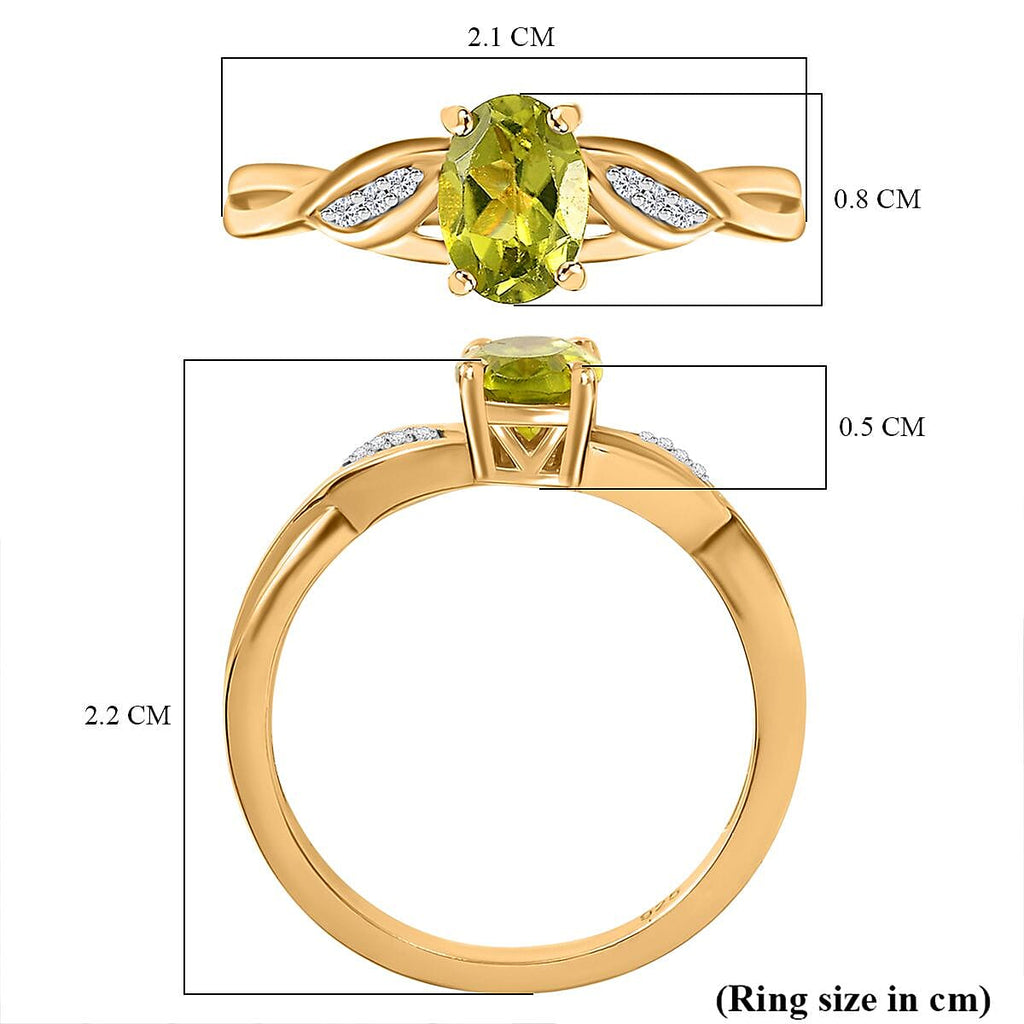 Peridot ,  Moissanite  Solitaire Ring in 18K YG Vermeil Sterling Silver 0.93 ct  1.388  Ct.