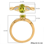 Peridot ,  Moissanite  Solitaire Ring in 18K YG Vermeil Sterling Silver 0.93 ct  1.388  Ct.