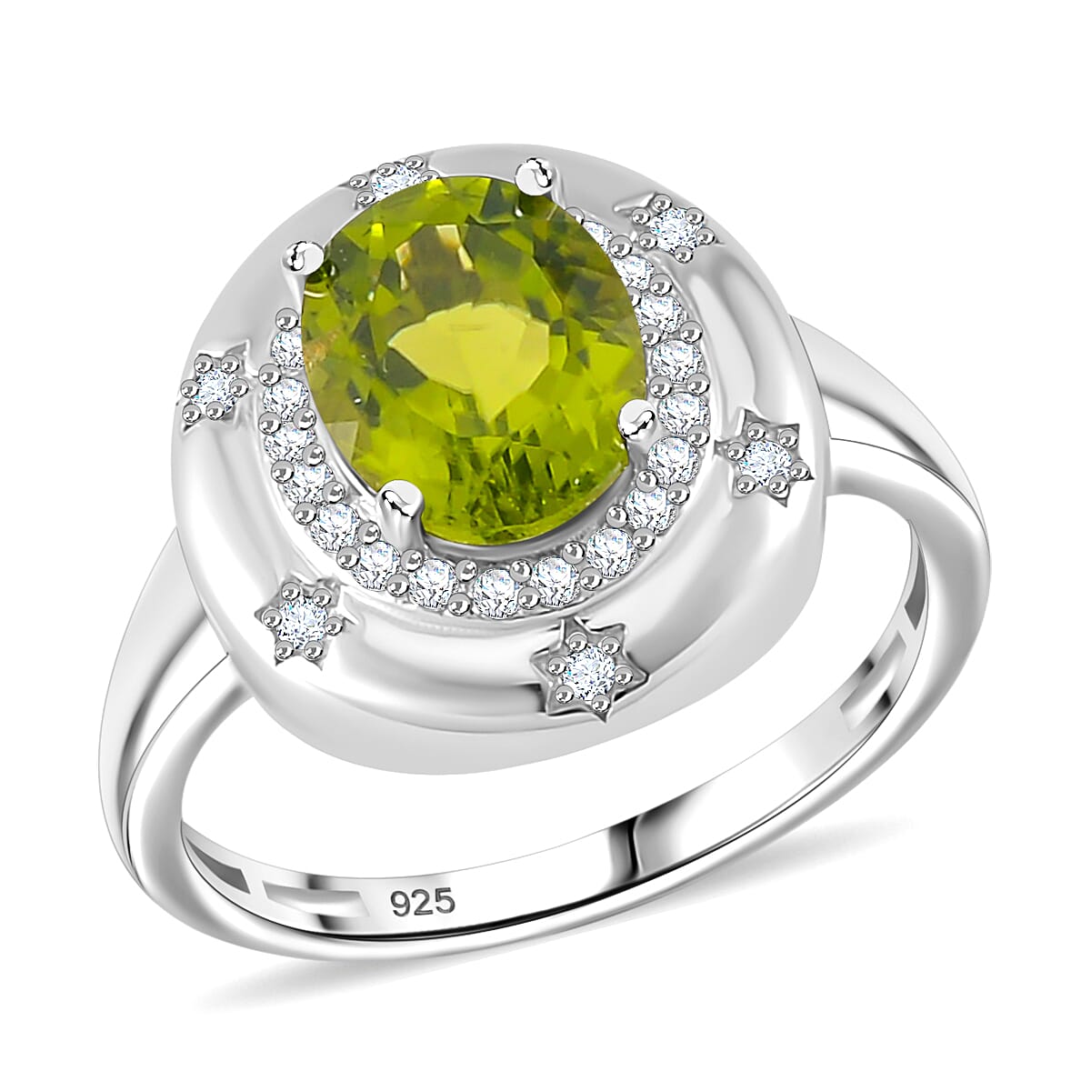 Natural Premium Hebei Peridot and Moissanite Halo Ring in Rhodium Overlay Sterling Silver 2.98 ct 7807746 0