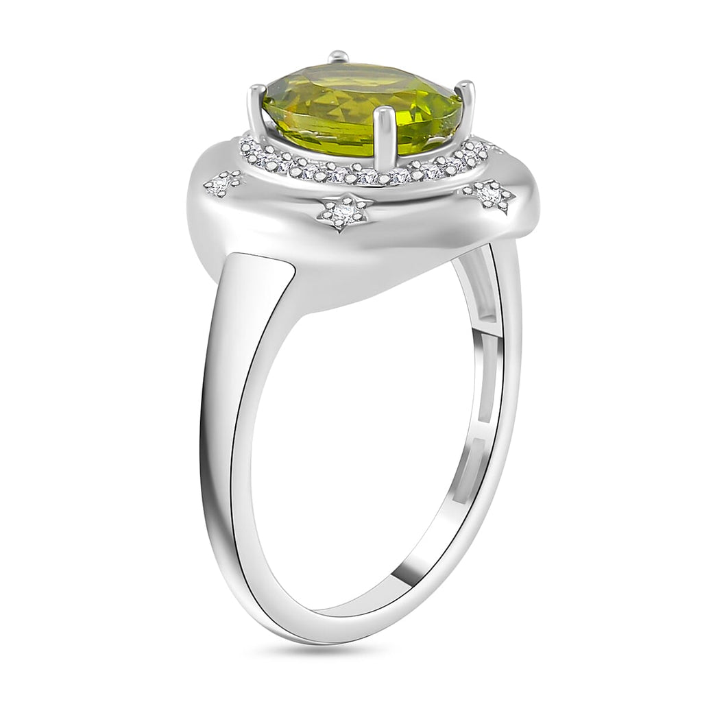 Natural Premium Hebei Peridot & Moissanite Solitaire Ring in Rhodium Overlay Sterling Silver 2.98 Ct.