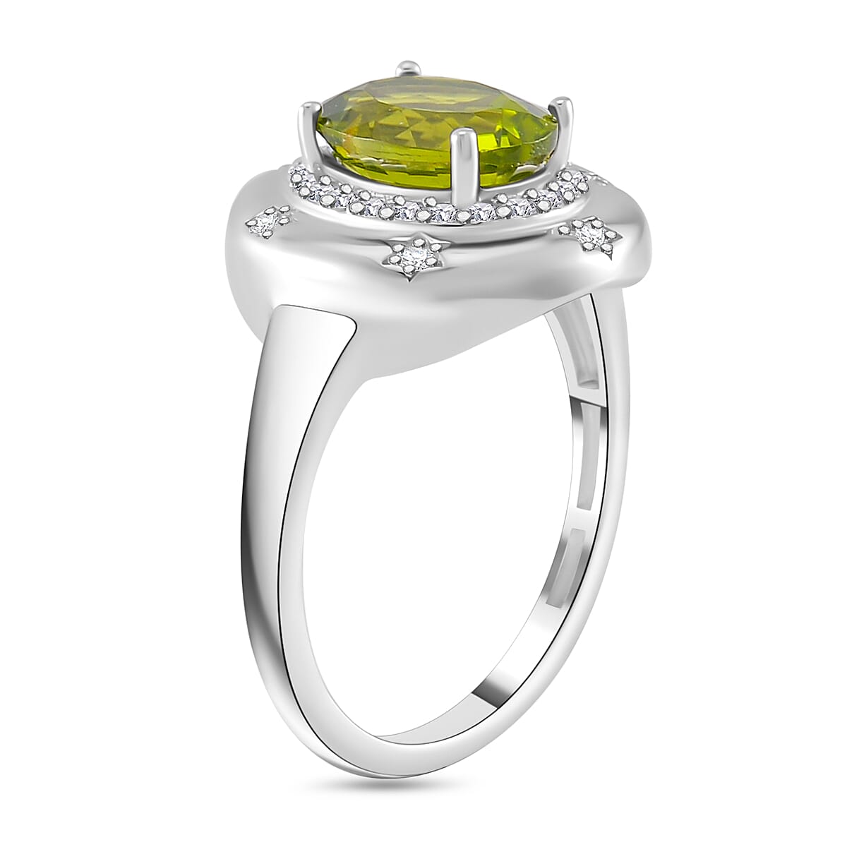 Natural Premium Hebei Peridot and Moissanite Halo Ring in Rhodium Overlay Sterling Silver 2.98 ct 7807746 3