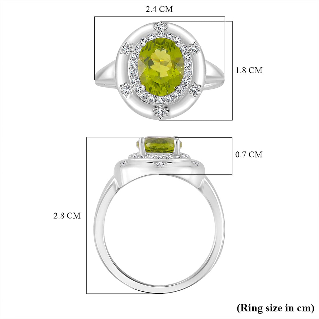 Natural Premium Hebei Peridot & Moissanite Solitaire Ring in Rhodium Overlay Sterling Silver 2.98 Ct.