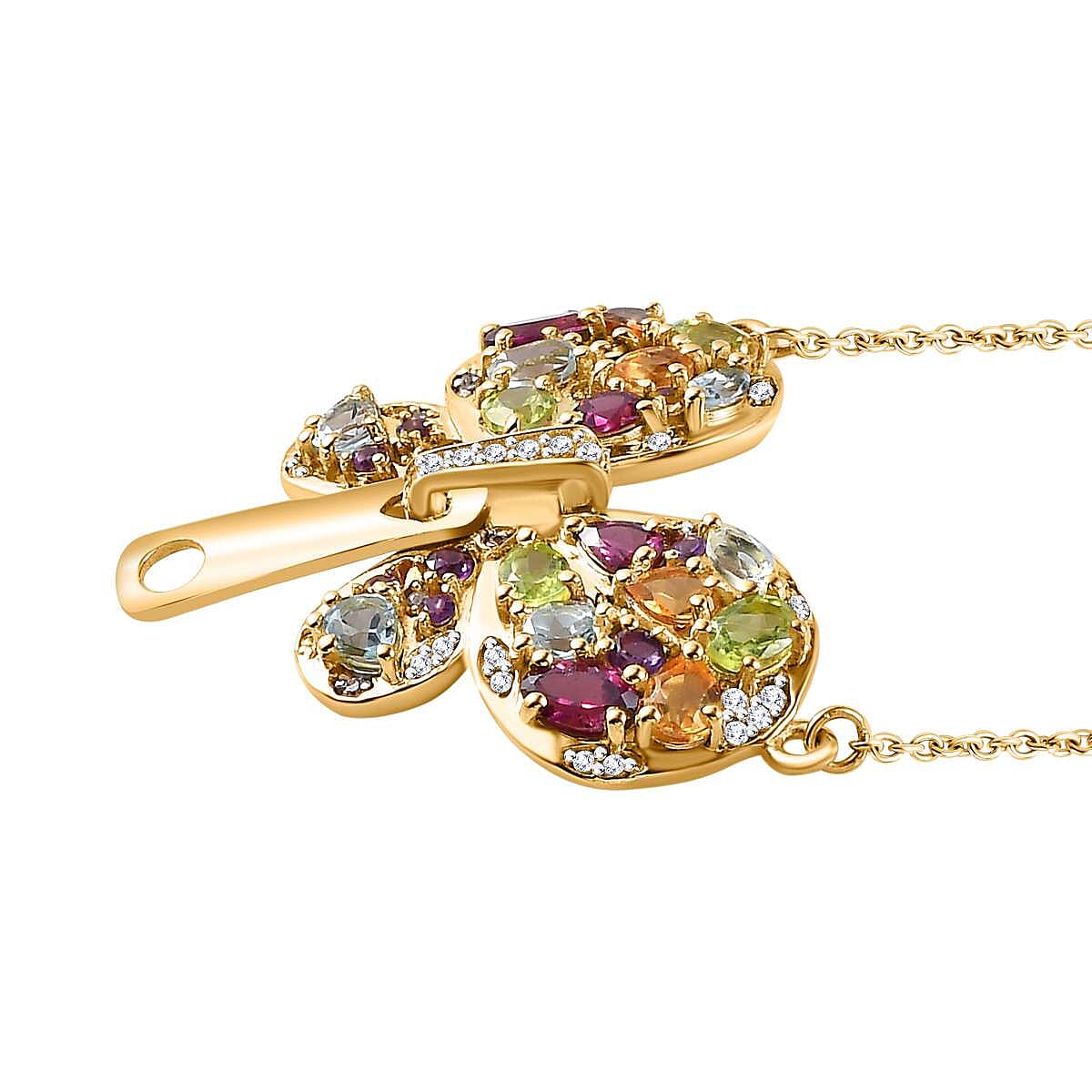 GP Italian Garden Collection - Hebei Peridot and Multi Gemstone Butterfly Necklace (Size - 20) in 18K Vermeil Yellow Gold Plated Sterling Silver 4.00 Ct, Silver Wt. 7.90 Gms 7771564 4