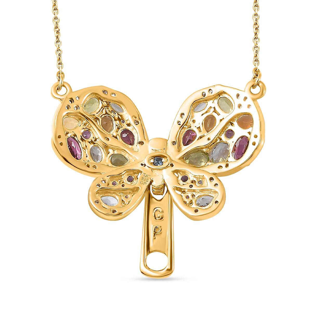 GP Italian Garden Collection - Hebei Peridot and Multi Gemstone Butterfly Necklace (Size - 20) in 18K Vermeil Yellow Gold Plated Sterling Silver 4.00 Ct, Silver Wt. 7.90 Gms 7771564 5