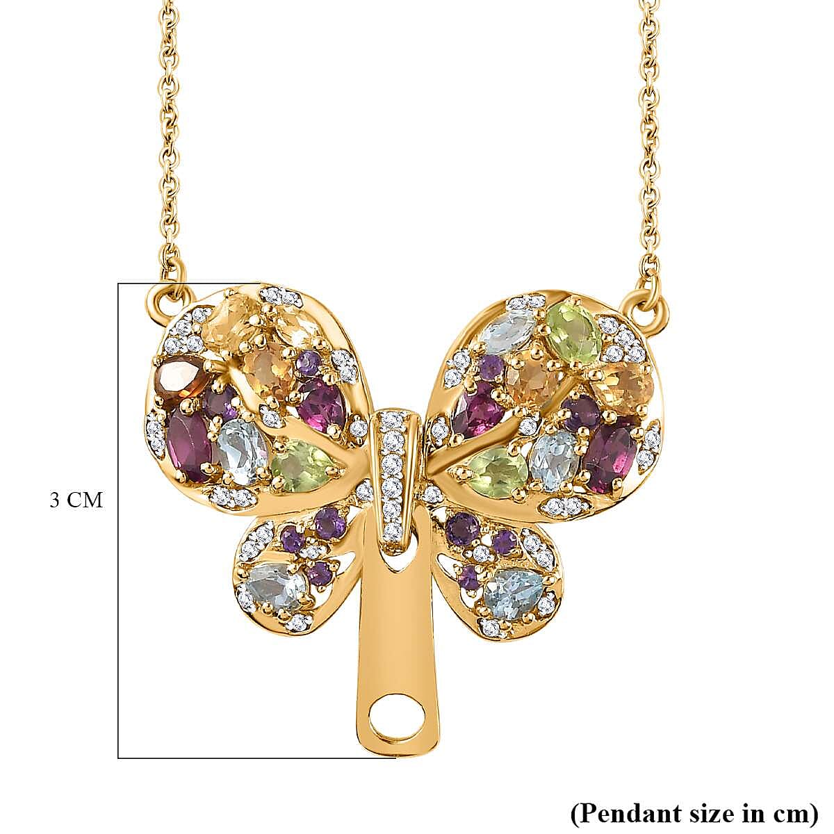 GP Italian Garden Collection - Hebei Peridot and Multi Gemstone Butterfly Necklace (Size - 20) in 18K Vermeil Yellow Gold Plated Sterling Silver 4.00 Ct, Silver Wt. 7.90 Gms 7771564 6