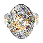GP Celestial Collection - Peridot & Multi Gemstone Ring in 18K Vermeil Yellow Gold Plated & Rhodium Overlay Sterling Silver