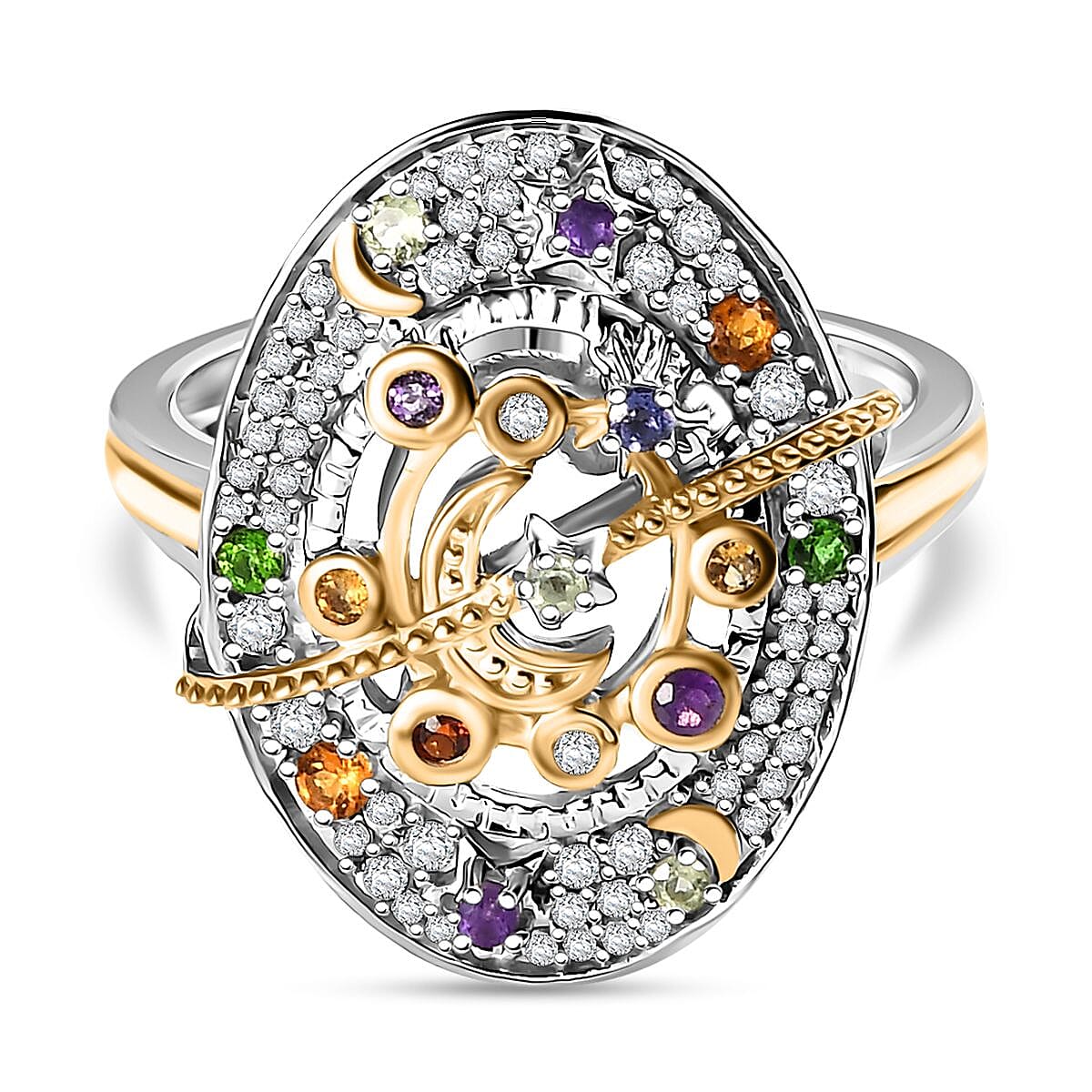 GP Celestial Collection - Peridot &amp; Multi Gemstone Ring in 18K Vermeil Yellow Gold Plated &amp; Rhodium Overlay Sterling Silver 8039747 0