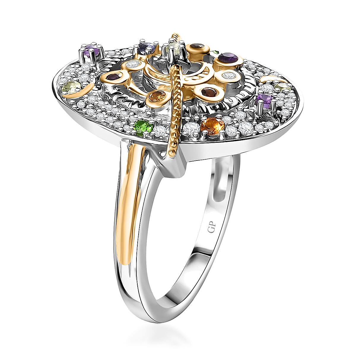 GP Celestial Collection - Peridot &amp; Multi Gemstone Ring in 18K Vermeil Yellow Gold Plated &amp; Rhodium Overlay Sterling Silver 8039747 3