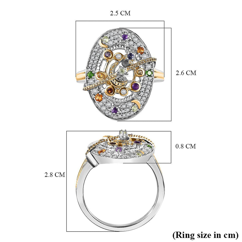 GP Celestial Collection - Peridot & Multi Gemstone Ring in 18K Vermeil Yellow Gold Plated & Rhodium Overlay Sterling Silver