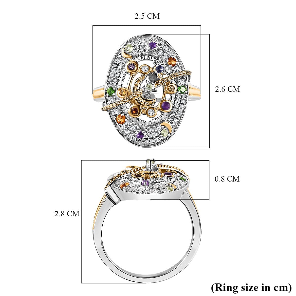 GP Celestial Collection - Peridot &amp; Multi Gemstone Ring in 18K Vermeil Yellow Gold Plated &amp; Rhodium Overlay Sterling Silver 8039747 5