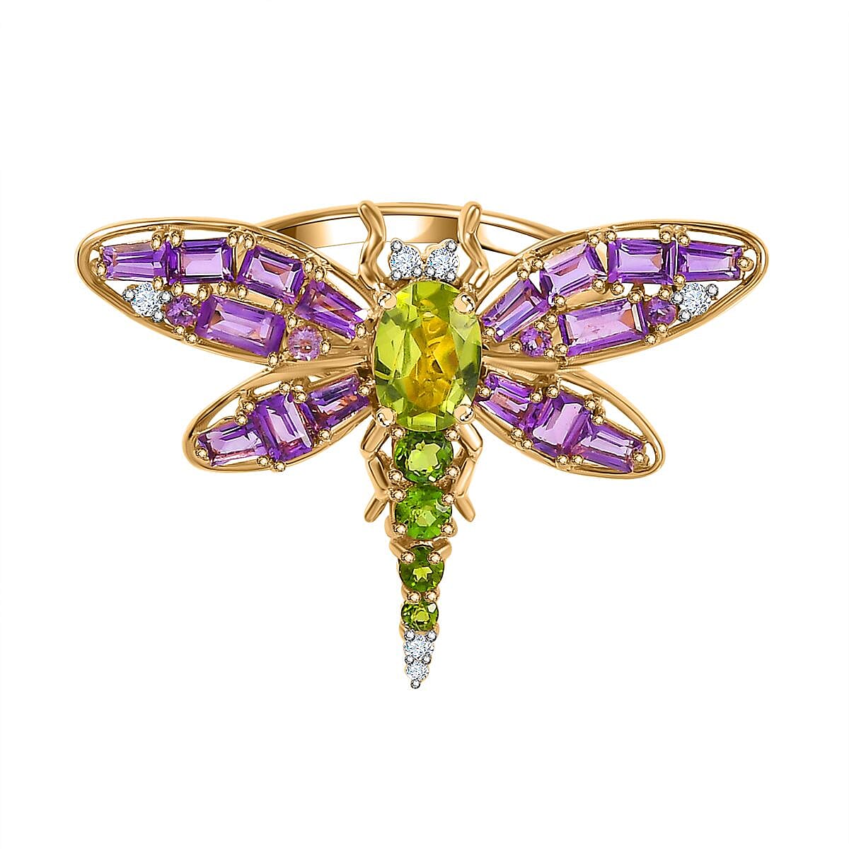 GP Italian Garden Collection - Hebei Peridot &amp; Multi Gemstone Dragonfly Ring in 18K Vermeil Yellow Gold Plated Sterling Silver 2.64 Ct 7731211 0