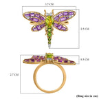 GP Italian Garden Collection - Hebei Peridot & Multi Gemstone Dragonfly Ring in 18K Vermeil Yellow Gold Plated Sterling Silver 2.64 Ct
