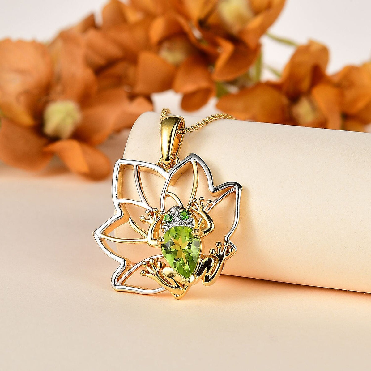 GP Italian Garden Collection - Hebei Peridot, Natural Chrome Diopside &amp; Natural Zircon Pendant with Chain (Size 20) in Platinum, 18K Vermeil RG &amp; YG Plated Sterling Silver 1.38 Ct, Silver Wt. 6.26 Gms 4255576 2