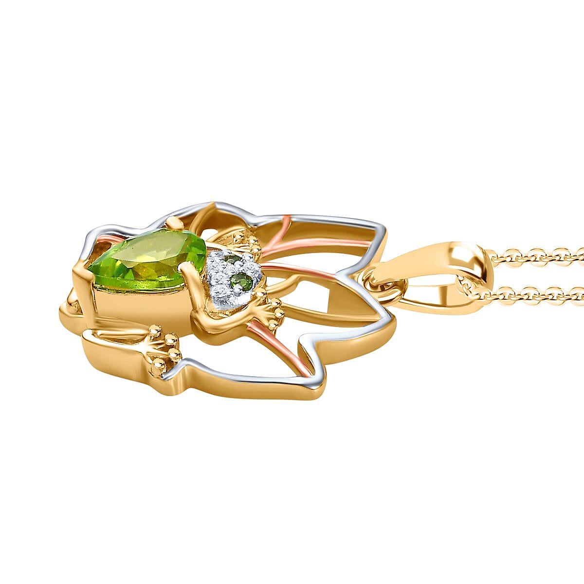 GP Italian Garden Collection - Hebei Peridot, Natural Chrome Diopside &amp; Natural Zircon Pendant with Chain (Size 20) in Platinum, 18K Vermeil RG &amp; YG Plated Sterling Silver 1.38 Ct, Silver Wt. 6.26 Gms 4255576 3