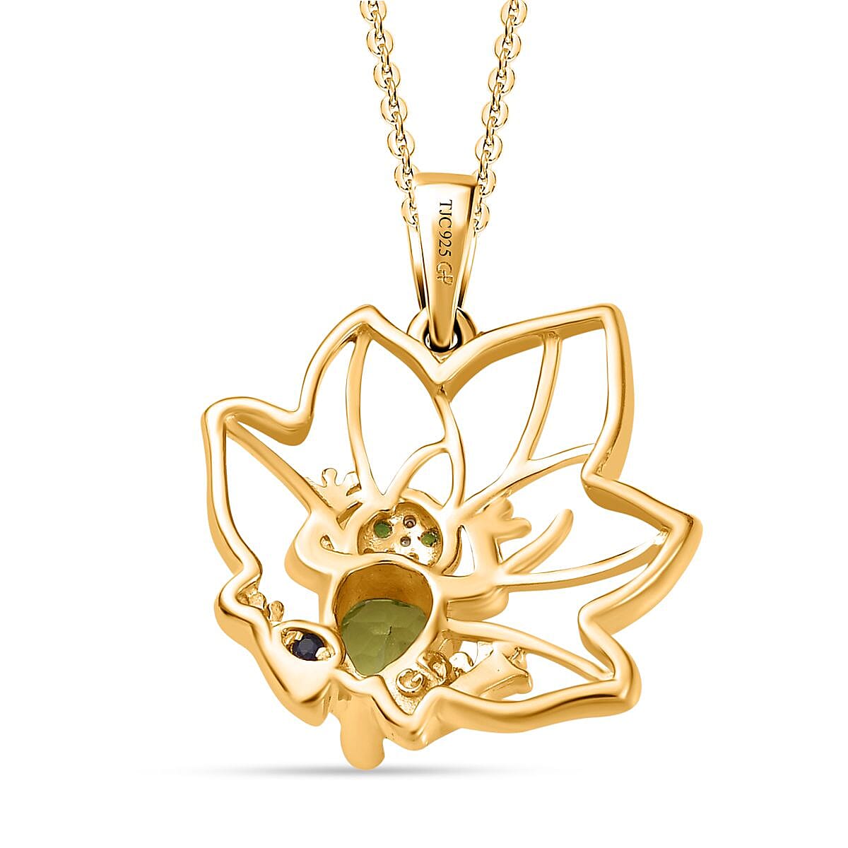 GP Italian Garden Collection - Hebei Peridot, Natural Chrome Diopside &amp; Natural Zircon Pendant with Chain (Size 20) in Platinum, 18K Vermeil RG &amp; YG Plated Sterling Silver 1.38 Ct, Silver Wt. 6.26 Gms 4255576 4