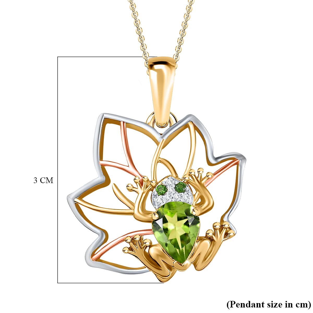 GP Italian Garden Collection - Hebei Peridot, Natural Chrome Diopside &amp; Natural Zircon Pendant with Chain (Size 20) in Platinum, 18K Vermeil RG &amp; YG Plated Sterling Silver 1.38 Ct, Silver Wt. 6.26 Gms 4255576 6
