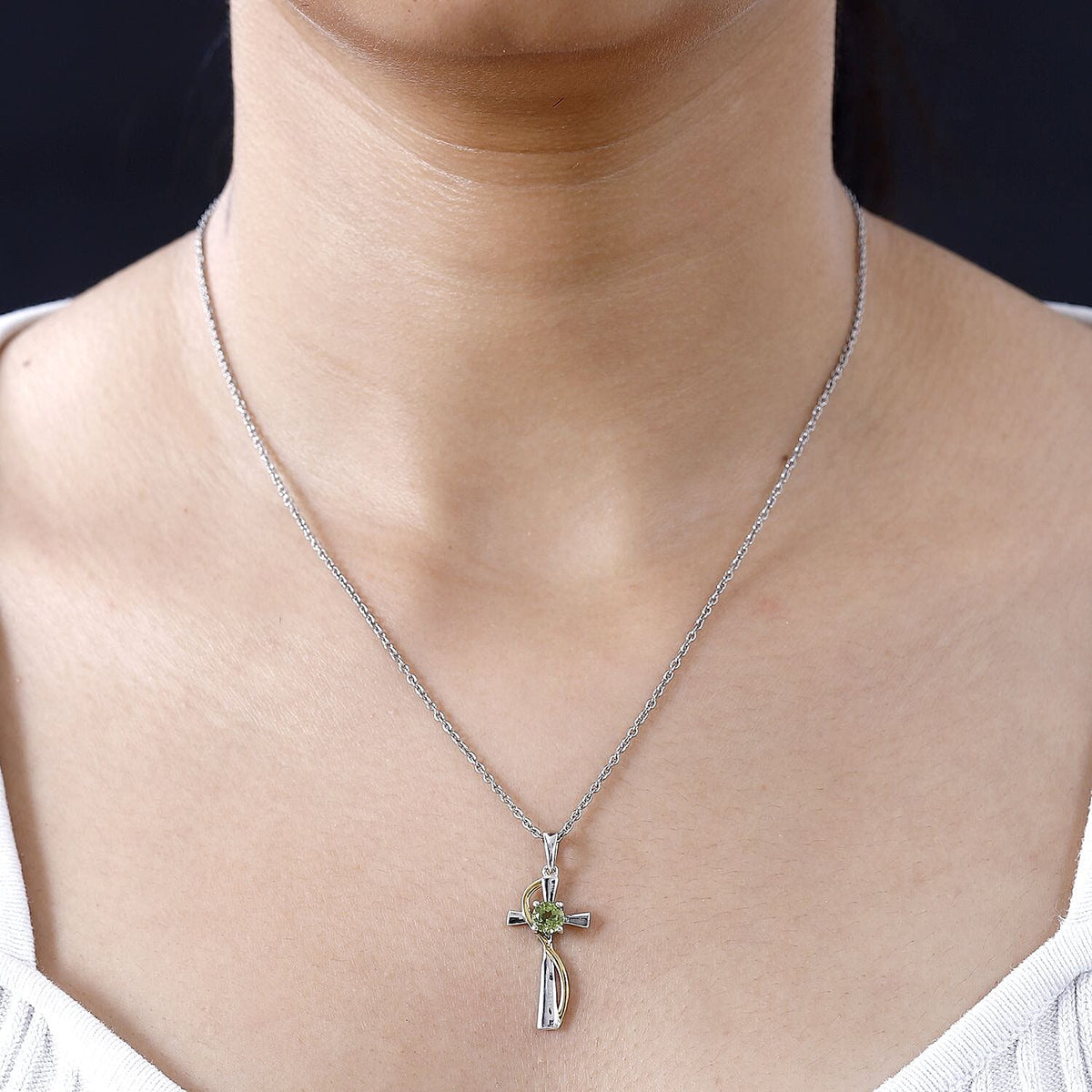 Natural Hebei Peridot Pendant with Stainless Steel Chain (Size 20) in Yellow Gold and Platinum Overlay Sterling Silver 4283026 2