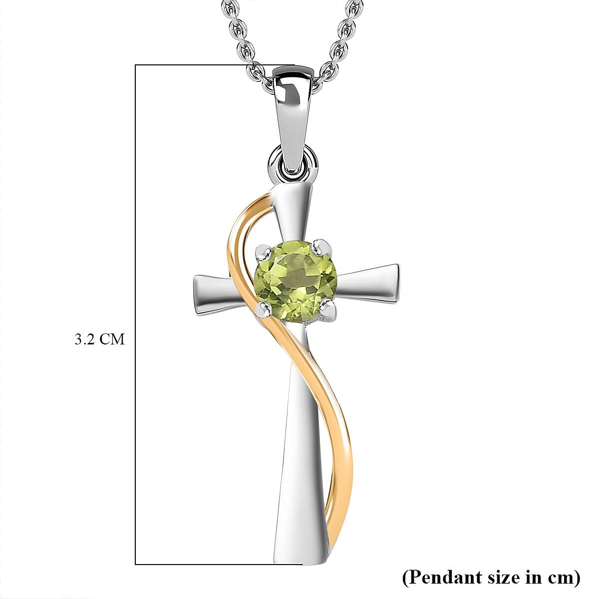 Natural Hebei Peridot Pendant with Stainless Steel Chain (Size 20) in Yellow Gold and Platinum Overlay Sterling Silver 4283026 6