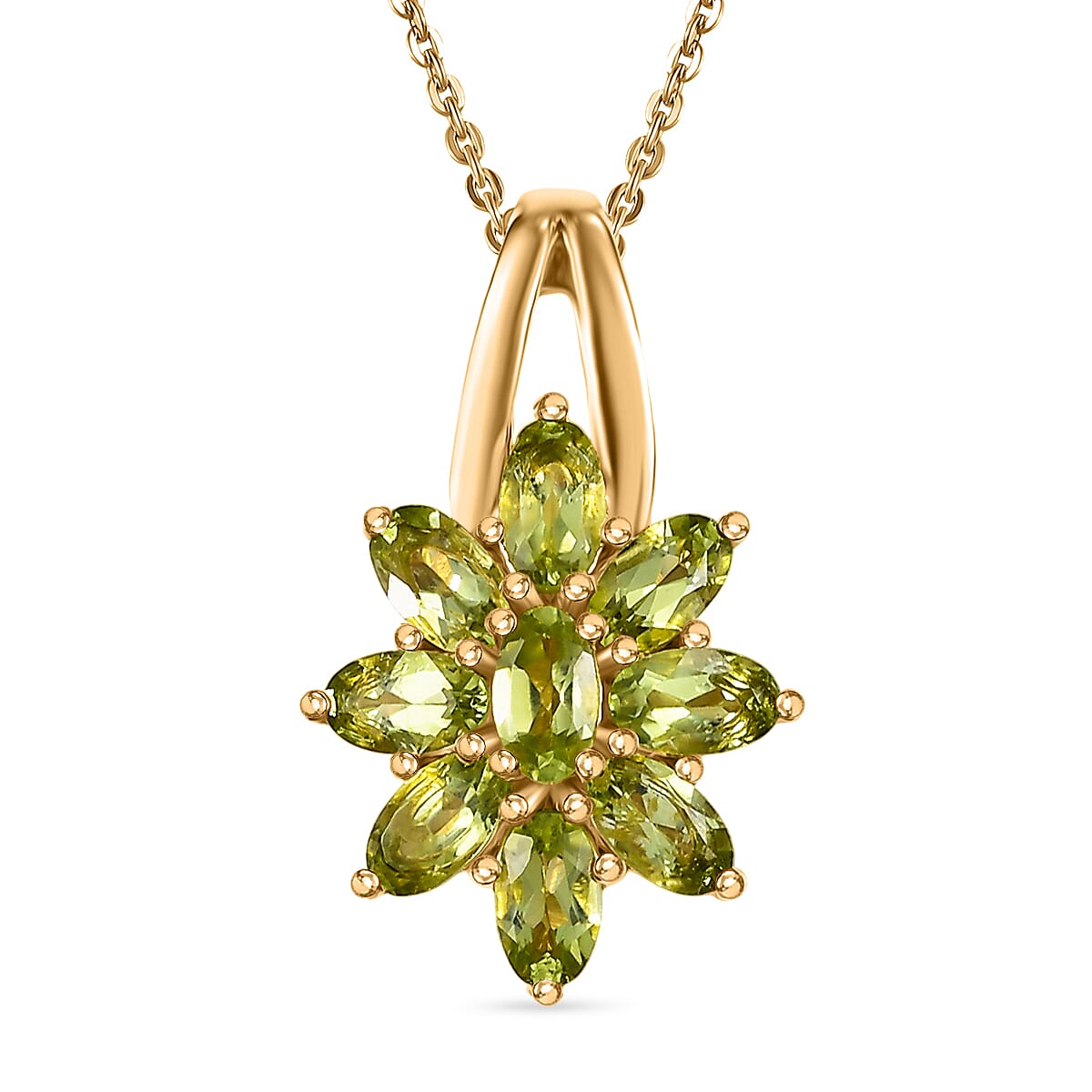D'joy Natural Hebei Peridot Bloom Pendant with Chain (Size 20) in 18K Vermeil Yellow Gold Plating Sterling Silver 2.07 Ct. 4411357 0
