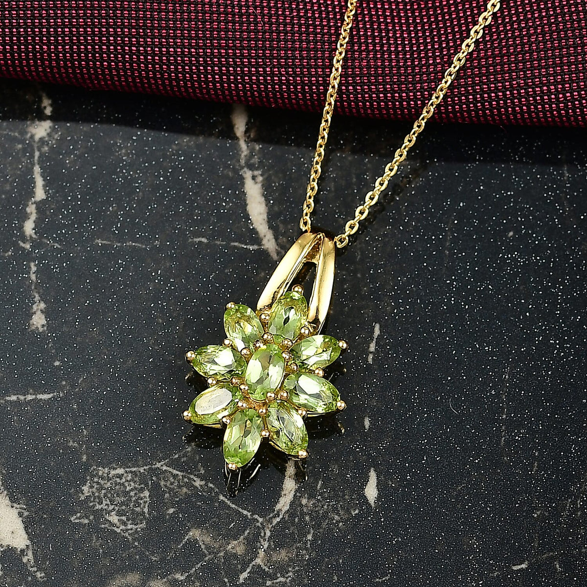 D'joy Natural Hebei Peridot Bloom Pendant with Chain (Size 20) in 18K Vermeil Yellow Gold Plating Sterling Silver 2.07 Ct. 4411357 3