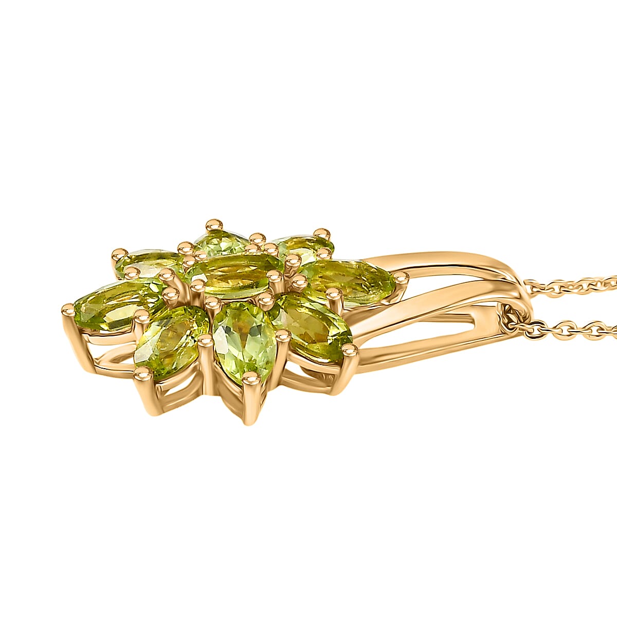 D'joy Natural Hebei Peridot Bloom Pendant with Chain (Size 20) in 18K Vermeil Yellow Gold Plating Sterling Silver 2.07 Ct. 4411357 4