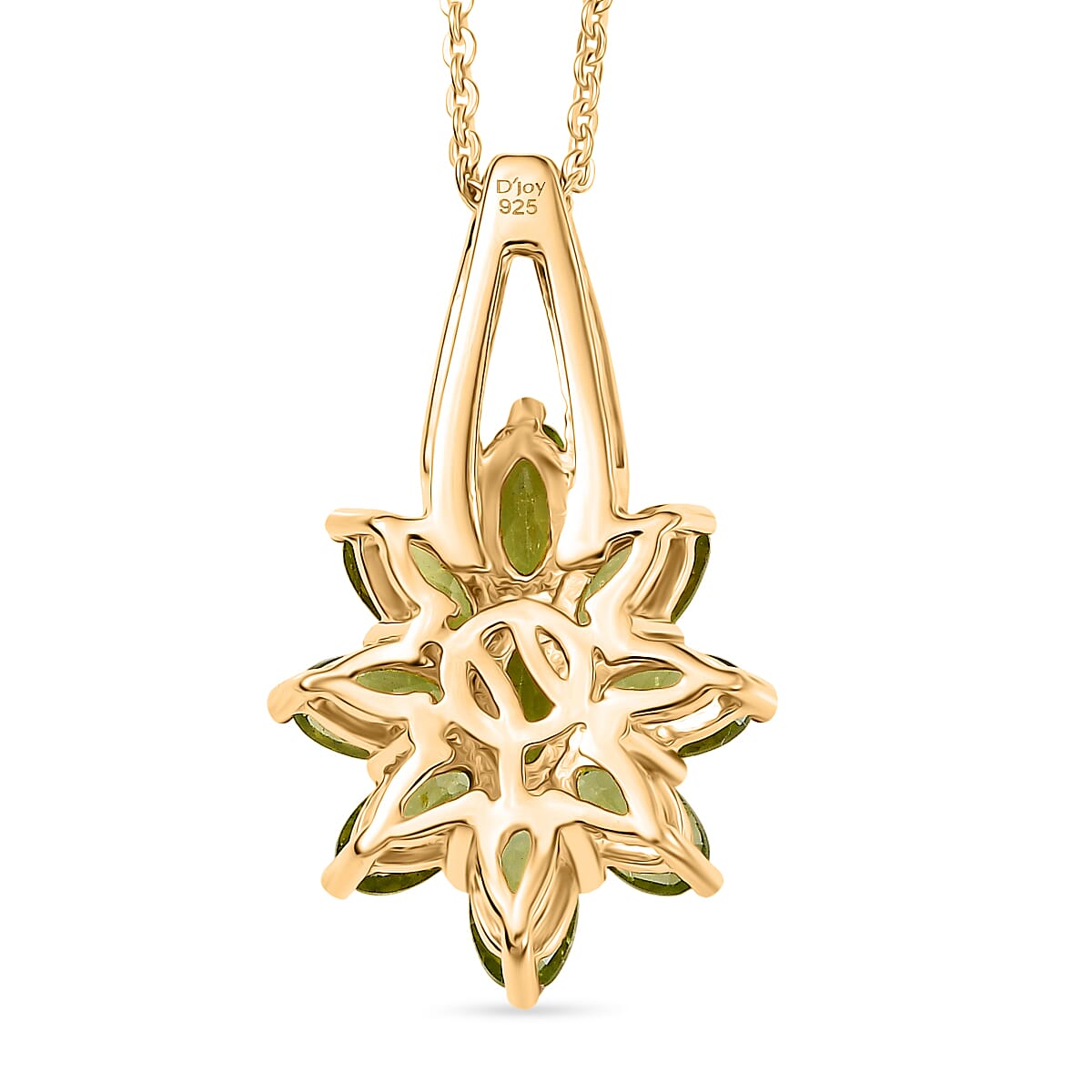D'joy Natural Hebei Peridot Bloom Pendant with Chain (Size 20) in 18K Vermeil Yellow Gold Plating Sterling Silver 2.07 Ct. 4411357 5