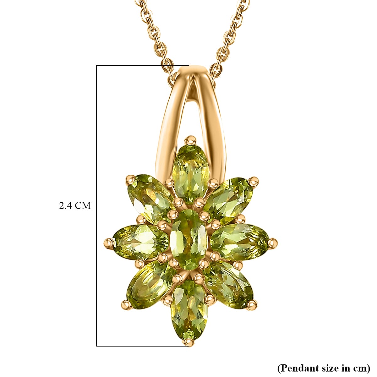 D'joy Natural Hebei Peridot Bloom Pendant with Chain (Size 20) in 18K Vermeil Yellow Gold Plating Sterling Silver 2.07 Ct. 4411357 6